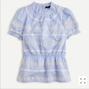 Blue J. Crew blouse with lace trimmings